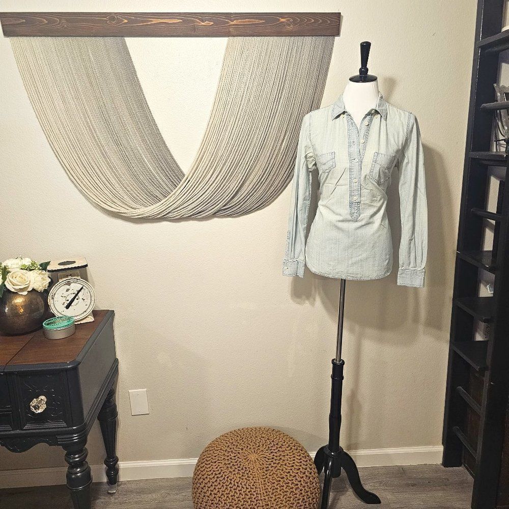 J. Crew Half Button Chambray Top Sz S